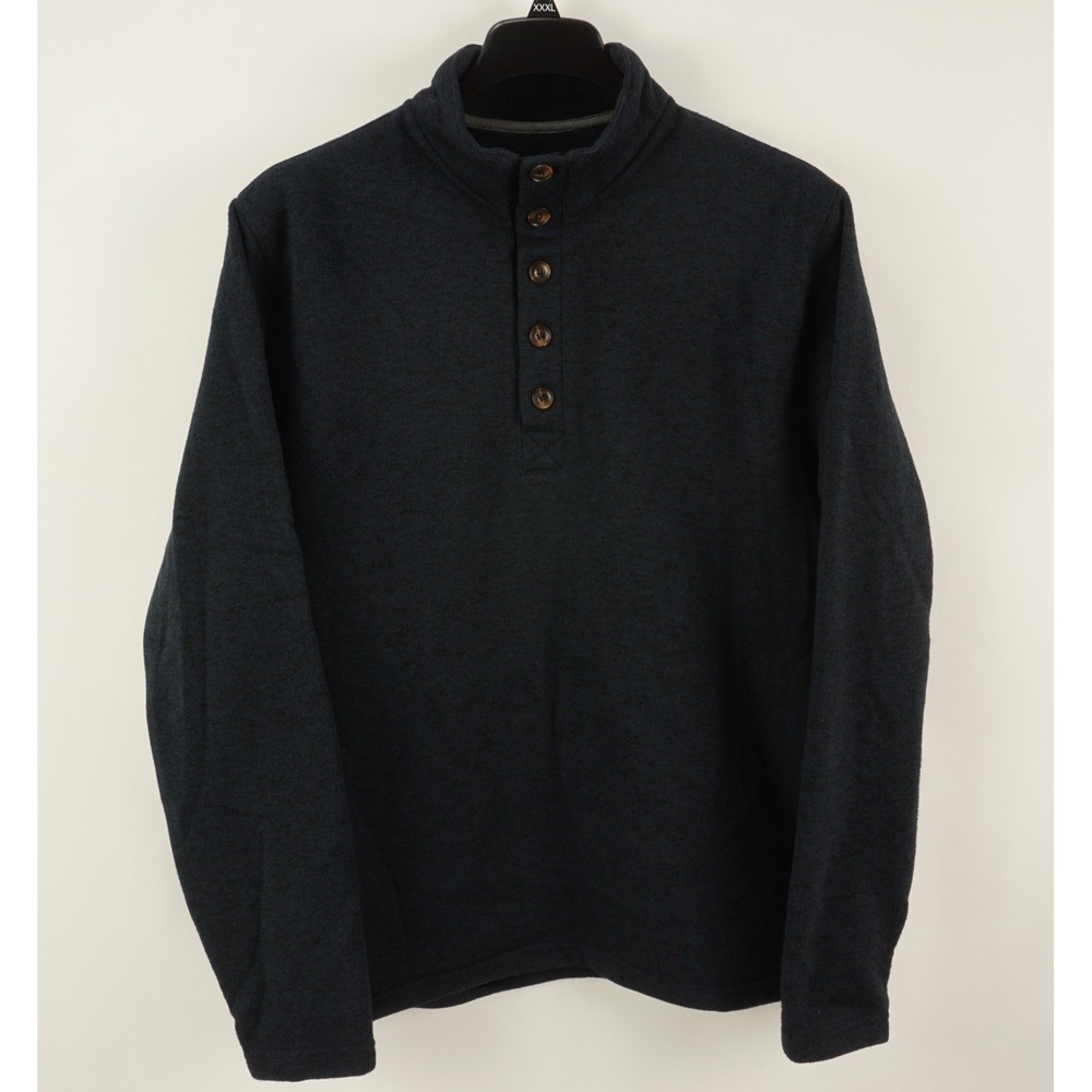 STETSON‎ Men's Large Dark Blue Soft Knit Fleece Stretch Mock Neck Henley Sweater